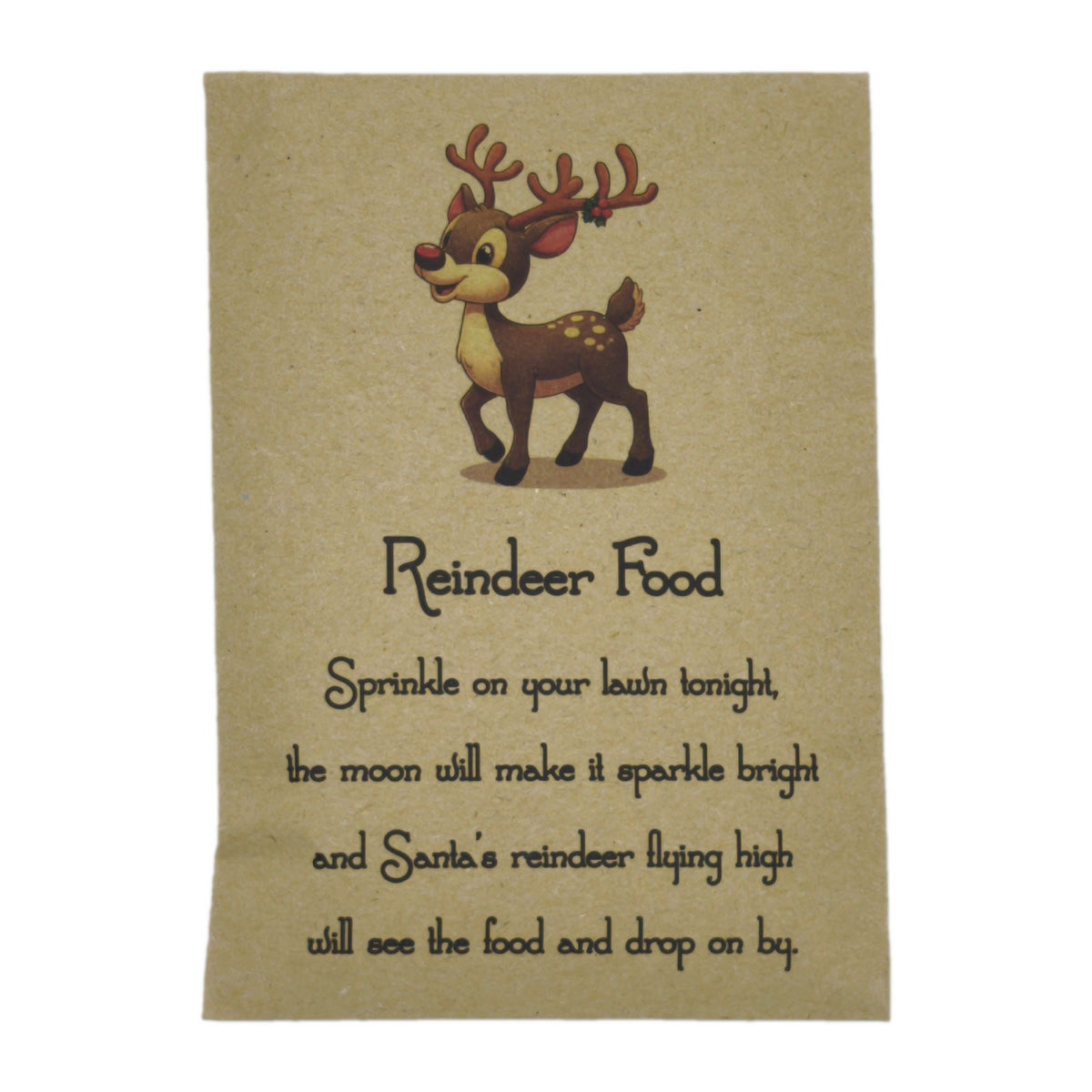 Magical Reindeer Food kraft packet with the reindeer poem printed on the front