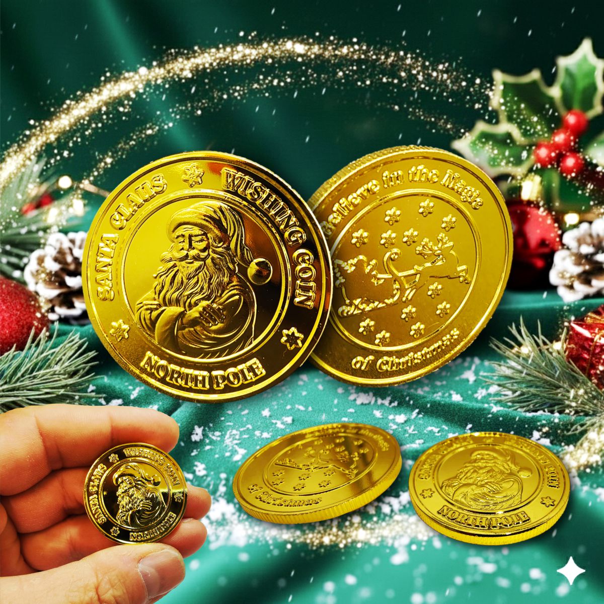 Gold Santa Claus North Pole wishing coins