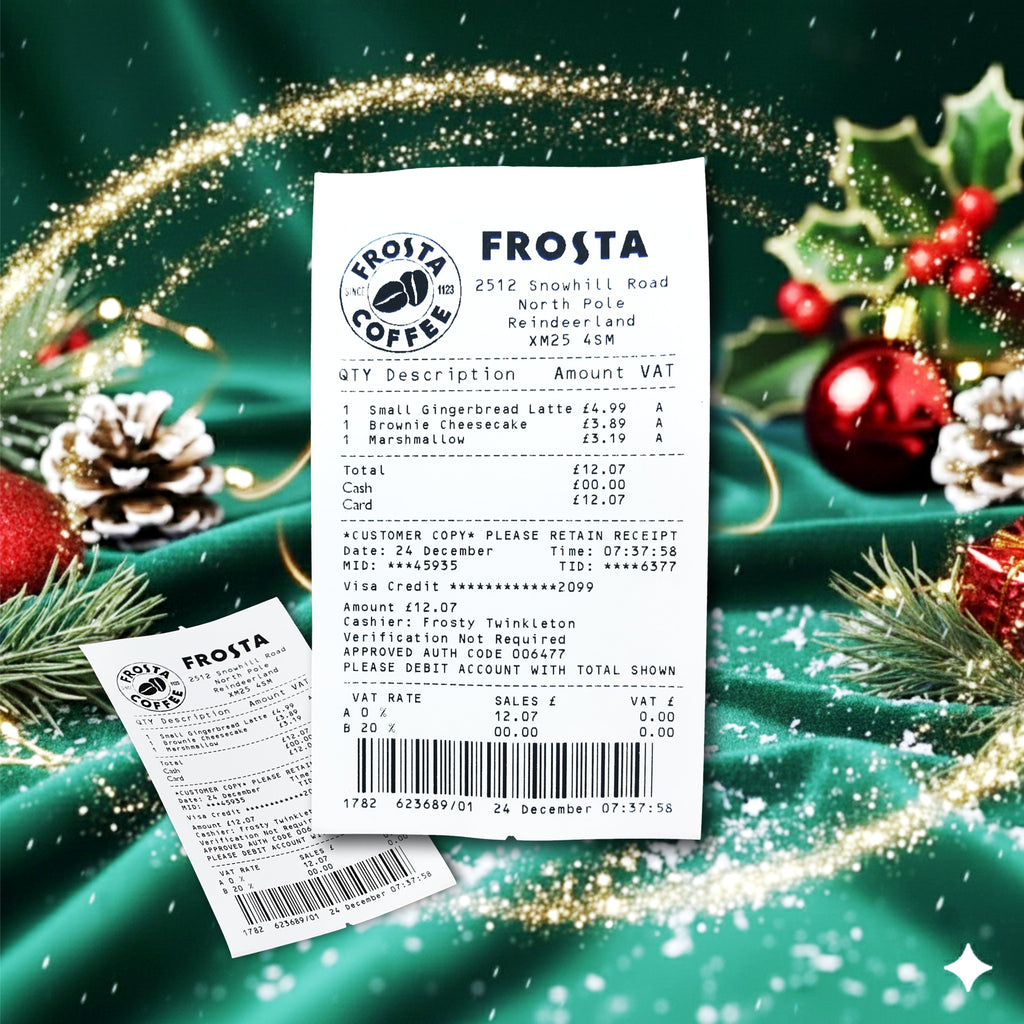 Frosta coffee receipt on genuine thermal paper