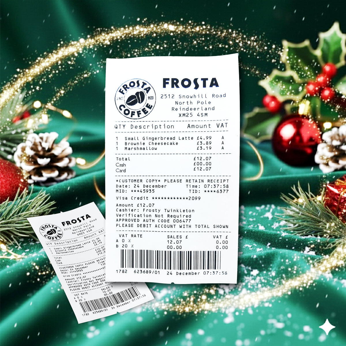 Frosta coffee receipt on genuine thermal paper