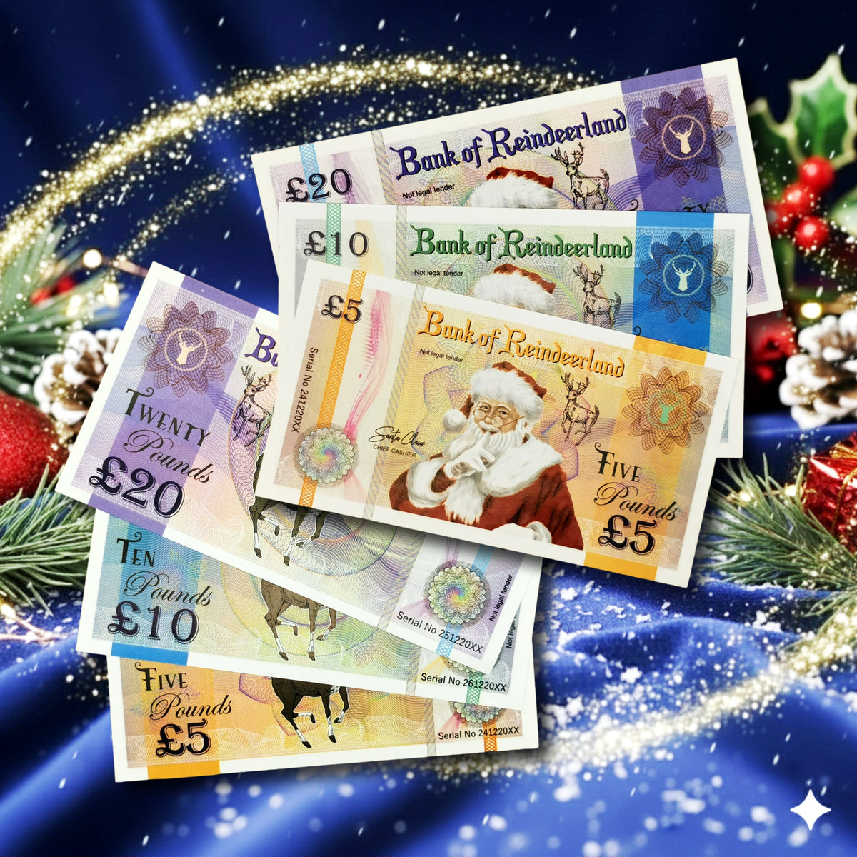 Bank of Reindeerland banknotes signed by Santa Claus, Chief Cashier