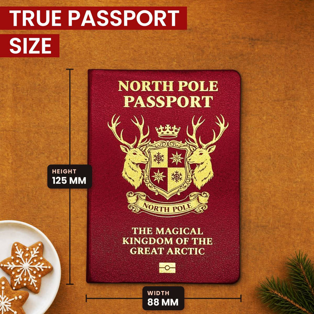 Santa's Lost Passport is true passport size, 125 mm by 88 mm